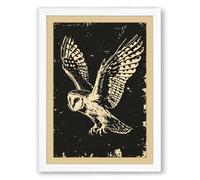 Descending Barn Owl Vintage Framed Wall Art Print A1 (84.1×59.4cm) White, Wall Decor for Living Room, Bedroom, Office & Home, Ready to Hang, Art Gift