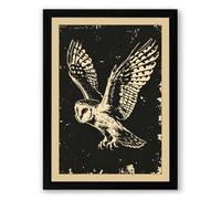 Descending Barn Owl Vintage Framed Wall Art Print A4 (29.7×21cm) Black, Wall Decor for Living Room, Bedroom, Office & Home, Ready to Hang, Art Gift