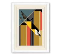 Descending Bird Art Deco Framed Wall Art Print A4 (29.7×21cm) White, Wall Decor for Living Room, Bedroom, Office & Home, Ready to Hang, Art Gift