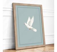 Descending Dove Minimalist Framed Wall Art Print A3 (42×29.7cm) Oak, Wall Decor for Living Room, Bedroom, Office & Home, Ready to Hang, Art Gift