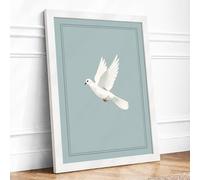 Descending Dove Minimalist Framed Wall Art Print A3 (42×29.7cm) White, Wall Decor for Living Room, Bedroom, Office & Home, Ready to Hang, Art Gift