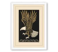Descending Eagle Graphic Art Framed Wall Art Print A3 (42×29.7cm) White, Wall Decor for Living Room, Bedroom, Office & Home, Ready to Hang, Art Gift