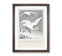 Descending Egrets By Ohara Koson Exhibition Museum Asian Japanese Framed Wall Art Print, Ready to Hang Picture for Living Room Bedroom Home Office Décor, Walnut A4 (34 x 25 cm)
