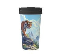 Descending The Mountain Tiger Insulated Coffee Mug with Lid, Leak-Proof Stainless Steel Travel Tumbler