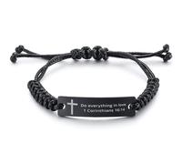 desdemona Christian Bible Verse Braided Rope Bracelet, 1 Corinthians 16:14 inspirational Encouragement Gifts Faith Engraved Stainless Steel Adjustable Religious Jewelry Cross Bracelet ，Rope ID