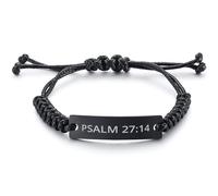 desdemona Christian Bible Verse Psalm 27:14 inspirational Encouragement Gifts Faith Bracelet, Engraved Stainless Steel Adjustable Wristband Jewelry Cross Rope ID Bracelet Wristband For Men and Women