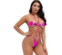 DeSeeni Micro One piece Swimsuit Bikini Thong Monokini Swimwear Sexy Women Teddy Lingerie, Rosy, One Size