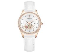deselon Watches for Women Diamond Leather Band Fashion Dress Casual Ladies Female Waterproof Wife Luxury Gifts Love Red Wrist Watch, LA303white, LA303