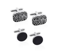 Desenda 4 PCS Cufflinks for Men, Classic Black Round and Square Cuff Links
