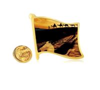 Desert Along the Way to the Silk Road Map Camel Golden Metal Flag Lapel Pin Badge
