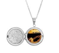 Desert Along the Way to the Silk Road Map Camel Locket Necklace Hold Picture Jewelry Birthday Gift