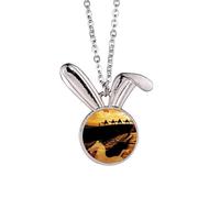 Desert Along the Way to the Silk Road Map Camel Rabbit Necklace Pendant Bunny Animal Jewelry Gift