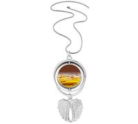Desert Along the Way to the Silk Road Map Pendant Angel Wings Rotating Necklace Jewelry