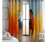 Desert Animals Horses Blackout Curtains, Realism Thermal Insulated & Noise Reducing Eyelet Panels for Bedroom, Super Soft Printed Curtains for Living Room 280 x 260 cm