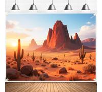 Desert Backdrop 8x6FT Western Cactus Rocky Landscape Banner with Ribbon | Double Stitched, Polyester Fabric, Large Photo Background, Cowboy Party Decor, Festival Events