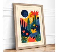 Desert Bloom at Twilight Modern Framed Wall Art Print A2 (59.4×42cm) Oak, Wall Decor for Living Room, Bedroom, Office & Home, Ready to Hang, Art Gift