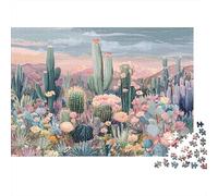 Desert Cacti Bloom-Botanical Fantasy Art 1000 Piece Jigsaw Puzzles for Adults Featuring Artistic Design Centenary Jigsaws Pink Cacti As Dementia Friendly Activities for Concentration Games 38x26cm/100