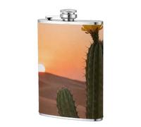 Desert Cactus Bloom 8oz Leather Travel Bottle-Stainless Steel Thermos for Drinks, Leak Proof Hip Container