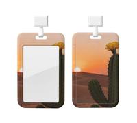 Desert Cactus Bloom Id Badge Holder with Lanyard-Vertical Card Protector Clear Abs Hard Shell, Retractable Reel for Work Office