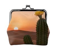Desert Cactus Bloom Leather Coin Purse for Women-Small Kiss Lock Wallet, Mini Card Holder for Keys Lipstick, Cute Change Purse for Travel
