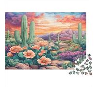 Desert Cactus BloomsPuzzles 1000 Pieces for Adults for Adults 1000 Piece Puzzle Educational Challenge Games Home DecoratioWatercolor Desert Landscape