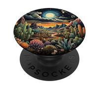 desert cactus by night moon western illustration PopSockets Swappable PopGrip