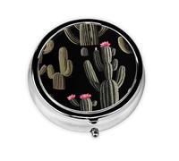 Desert Cactus Mini Round Pill Box, can be Put into Wallet, Pocket, Light and Convenient, 3 Compartment Pill Box, Portable Pill Box,