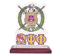 Desert Cactus Omega Psi Phi Acrylic Crest with Wooden Base for Desktop Wood Que Dogs Divine 9 D9 Decorative Wood