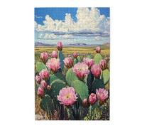 Desert Cactus Pinks Bloom Art 1000 Piece Adults Wooden Jigsaw Puzzle,Vintage Classic Aesthetics,Entertainment Games to Release Work Stress and Relax,Gift for Family and Friends