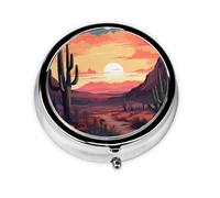 Desert Cactus Portable Pill Box, 3 Compartment Pill Box, can be Put into Wallet, Pocket, Light and Convenient, mini Round Pill Box