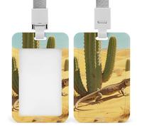 Desert Cactus Retractable ID Badge Holder with Lanyard - Vertical Badge Reel,Keychain Clip,Name Tag Id Card Holder Protector for Nurse Officer Teacher Security Staff Women Men