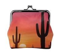 Desert Cactus Silhouette Leather Coin Purse for Women-Small Kiss Lock Wallet, Mini Card Holder for Keys Lipstick, Cute Change Purse for Travel