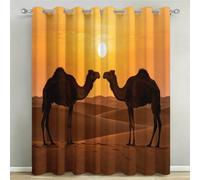 Desert Camel Blackout Curtains Eyelet 90x54 Inch 2 Panels Thermal Insulated Drapes 3D Print Sunset Extra Wide Curtains for Bedroom Living Room Darkening Window Treatments C/1516