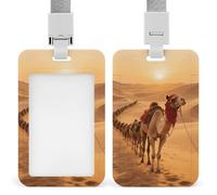 Desert Camel Train Id Badge Holder Retractable Badge Holders Heavy Duty Plastic Id Card Holder with Lanyard Waterproof Name Tag Sleeve for Nurses, Teachers, Office Professionals