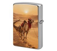 Desert Camel Train Lighter Case Classic Pocket Lighter Cover Windproof Flip-Top Metal Lighters Sleeve Double-Sided Lighters Covers for Men Women