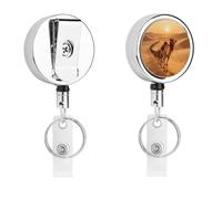 Desert Camel Train Retractable Work Badge Holder Keychain Badge Reel 24.4" Cord & 360° Swivel Alligator Clip Heavy Duty Id Name Tag Holder for Nurses Doctors Teachers Office Workers