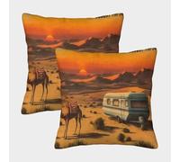 Desert Camels-Vintage Travel Art Pillow Covers 2 Pack Cozy Pillowcases Art Cushion Cover with Zipper Decorative Sofa for Living Room Bedroom 50x50cm