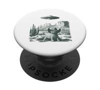 Desert Cat in Hat UFO Encounter Vintage Engraving PopSockets Adhesive PopGrip