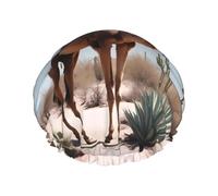 Desert cute camel Printed shower cap, reusable, specially designed for women's long hair, double-layer structure, suitable for bathing.