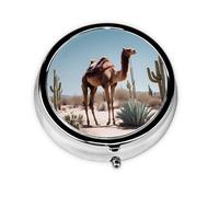 Desert Cute Camel This Small, Round, Three-Compartment Travel Pill Box is Perfect for Storing Daily medications, Vitamins, and on-The-go.