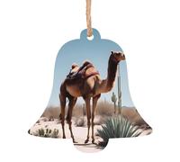Desert cute camel Wooden Bell Shape Ornaments 2 PCS Suitable For Hanging On Walls Doors And Windows