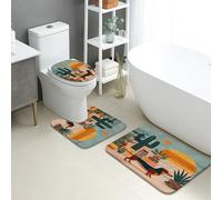 Desert Dog Bathroom Mat Sets 3 Piece, Retro Dachshund Cactus Non Slip Toilet Rugs U Shaped Washable, Summer Home Decor Quick Dry Memory Foam Bathroom Rug Set