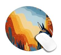 Desert Donkey Mouse Pad, Warm Tones Cactus Landscape Design, Stitch Edge Non-Slip Mouse Mat for Home and Office Desk, Gaming and Computer Use Round 8x8 Inch