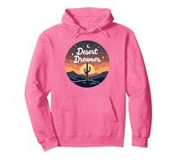 Desert Dreaming: Enchanting Sunset Cactus Landscape Art Pullover Hoodie, Adult Unisex, Bright Pink, XXL