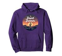 Desert Dreaming: Enchanting Sunset Cactus Landscape Art Pullover Hoodie, Adult Unisex, Purple, S