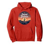Desert Dreaming: Enchanting Sunset Cactus Landscape Art Pullover Hoodie, Adult Unisex, Red, L