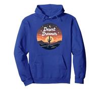 Desert Dreaming: Enchanting Sunset Cactus Landscape Art Pullover Hoodie, Adult Unisex, Royal Blue, S