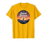 Desert Dreaming: Enchanting Sunset Cactus Landscape Art T-Shirt, Men, Bright Gold, S