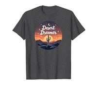 Desert Dreaming: Enchanting Sunset Cactus Landscape Art T-Shirt, Men, Dark Heather Grey, 4XL