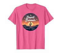Desert Dreaming: Enchanting Sunset Cactus Landscape Art T-Shirt, Men, Pink Heather, S